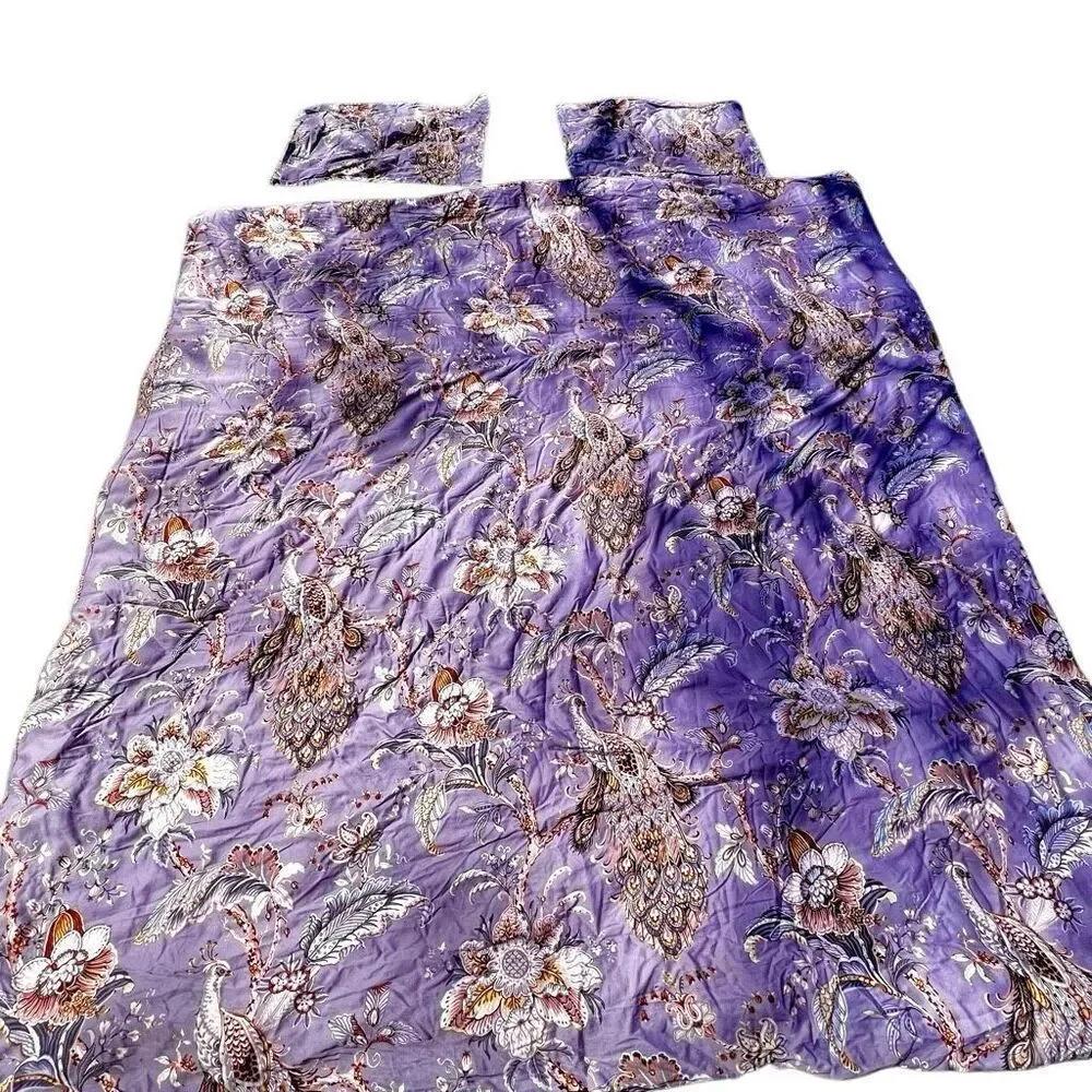 Tahari Home Luxury King 3 Piece Duvet Cover Set Peacock Jacobean Birds Flowers 1